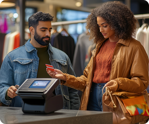 Couple using Fintook payments at POS terminal